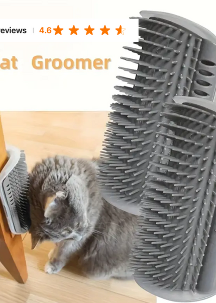 Pet Grooming Station - Wall-Mounted, Self-Cleaning, Massage Comb Brush with Gentle Vibration for Kitten and Puppy Relaxation, Shedding, and Coat Health - Easy to Install and Clean