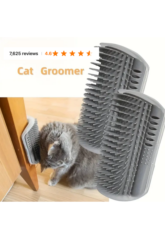 Pet Grooming Station - Wall-Mounted, Self-Cleaning, Massage Comb Brush with Gentle Vibration for Kitten and Puppy Relaxation, Shedding, and Coat Health - Easy to Install and Clean