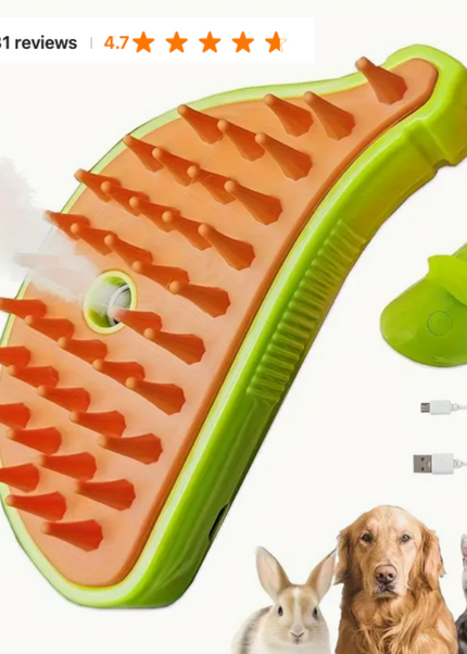 Three-In-One Steam Cleaning Cat Brush for Massage, Removing Loose Hair & Grooming