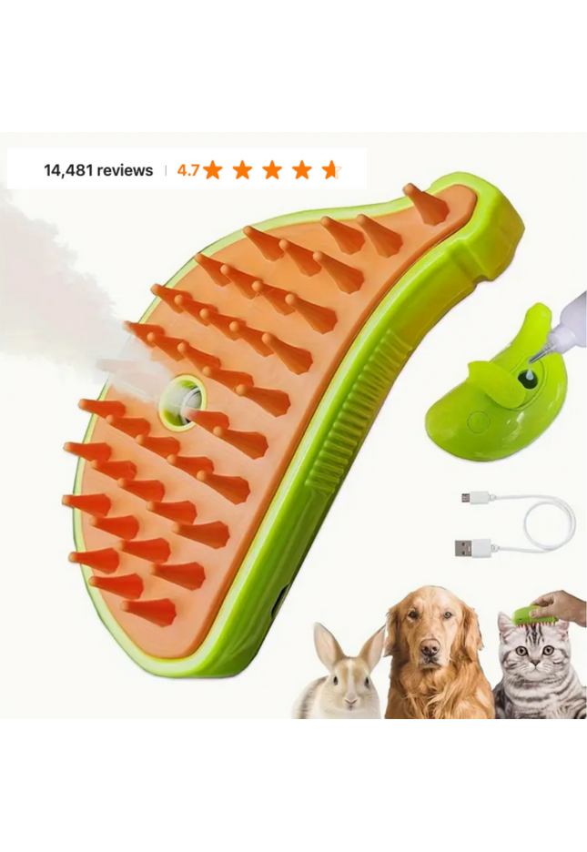 Three-In-One Steam Cleaning Cat Brush for Massage, Removing Loose Hair & Grooming
