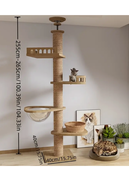 Premium Quality Adjustable &  Sturdy Ceiling to Floor Solid Wood Cat Tree Tower