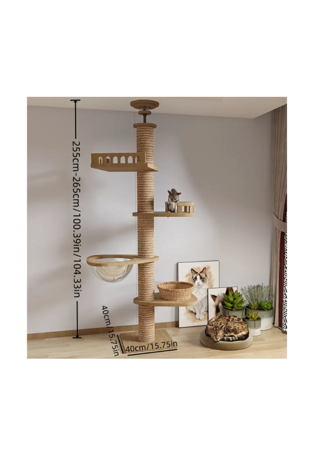 Premium Quality Adjustable &  Sturdy Ceiling to Floor Solid Wood Cat Tree Tower