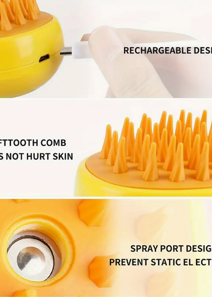 Three-In-One Steam Cleaning Cat Brush for Massage, Removing Loose Hair & Grooming