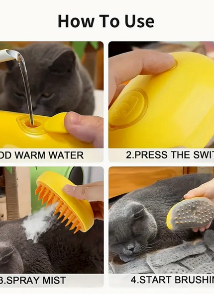 Three-In-One Steam Cleaning Cat Brush for Massage, Removing Loose Hair & Grooming