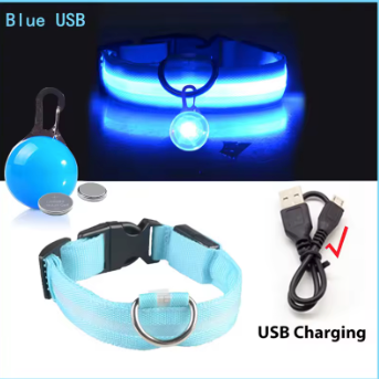 LED USB Charging Dog Collar &  LED Pendant Tag with Batteries