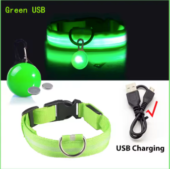 LED USB Charging Dog Collar &  LED Pendant Tag with Batteries