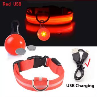 LED USB Charging Dog Collar &  LED Pendant Tag with Batteries