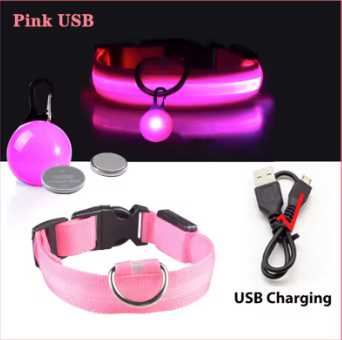 LED USB Charging Dog Collar &  LED Pendant Tag with Batteries